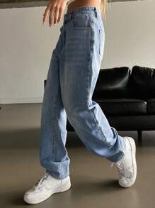 DAZY Vaqueros De Pierna Recta Con Bolsillo Inclinado - Azul lavado medio - Ver 7