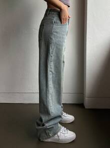 DAZY Solid Wide Leg Jeans,Baggy Jeans - Light Wash - View 4