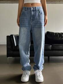 DAZY Vaqueros De Pierna Recta Con Bolsillo Inclinado - Azul lavado medio - Ver 8