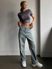 DAZY Solid Wide Leg Jeans,Baggy Jeans - Light Wash - View 6