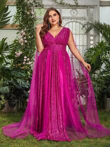 Faeriesty 大碼派對網拼接 亮片拼接 拉鍊純色連衣裙 - 紫羅蘭色 - 查看 4