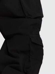Manfinity Hypemode Men's Loose Fit Cargo Pants With Flap Pockets, Side Drawstring Waist - Black - View 3