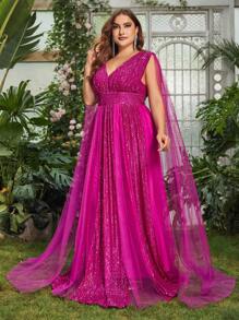 Faeriesty 大碼派對網拼接 亮片拼接 拉鍊純色連衣裙 - 紫羅蘭色 - 查看 5