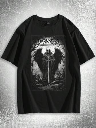 Goth Guys Letter & Skeleton Print Tee