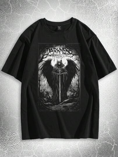 Goth Guys Letter & Skeleton Print Tee