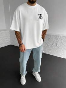 Manfinity Homme Men T-Shirts Baggy Crew Neck Drop Shoulder Short Sleeve Graphic Tee Letter Graphic Street Goth Summer Polyester - White - View 1