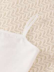 Cô gái Chất rắn Cami ngọn & Băng Letter Lưới Bộ đồ trên & quần thể thao - trái cam - Xem 5