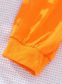 Cô gái Chất rắn Cami ngọn & Băng Letter Lưới Bộ đồ trên & quần thể thao - trái cam - Xem 7
