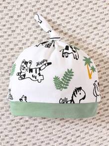 SHEIN 男嬰卡通圖案撞色滾邊連體衣和運動褲和帽 - 薄荷綠 - 查看 3