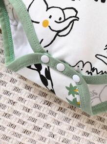 SHEIN 男嬰卡通圖案撞色滾邊連體衣和運動褲和帽 - 薄荷綠 - 查看 5