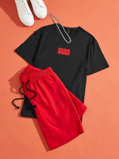 GENTILAND Guys Letter Graphic Tee & Drawstring Waist Shorts