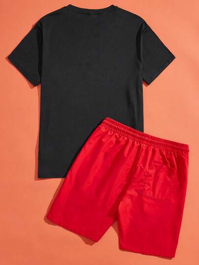 GENTILAND Guys Letter Graphic Tee & Drawstring Waist Shorts