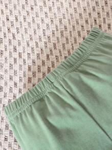 SHEIN 男嬰卡通圖案撞色滾邊連體衣和運動褲和帽 - 薄荷綠 - 查看 7