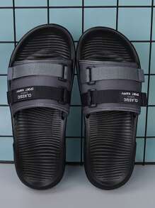 Hombres con estampado de letra cierre de gancho y bucle Chanclas , moda Zapatillas