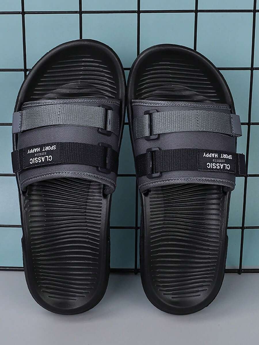 Hombres con estampado de letra cierre de gancho y bucle Chanclas , moda Zapatillas