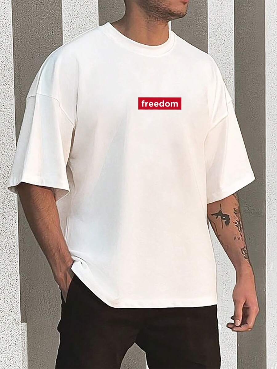 Manfinity Homme Loose Men's Letter Graphic Drop Shoulder T-Shirt - White - View 1