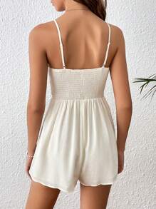SHEIN VCAY Solid Bustier Cami Romper - Beige - View 2