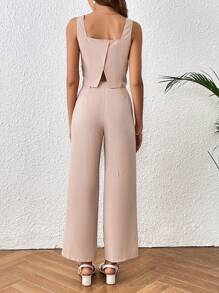 SHEIN Essnce Solid Split Back Top & Wide Leg Pants