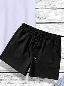 Manfinity Homme Hombres con estampado de letra Camiseta & de cintura con cordón Shorts - Blanco y Negro - Ver 3