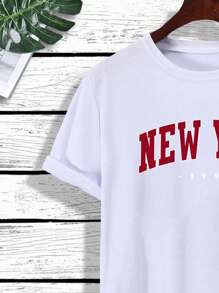 Manfinity Homme Hombres con estampado de letra Camiseta & de cintura con cordón Shorts - Blanco y Negro - Ver 5