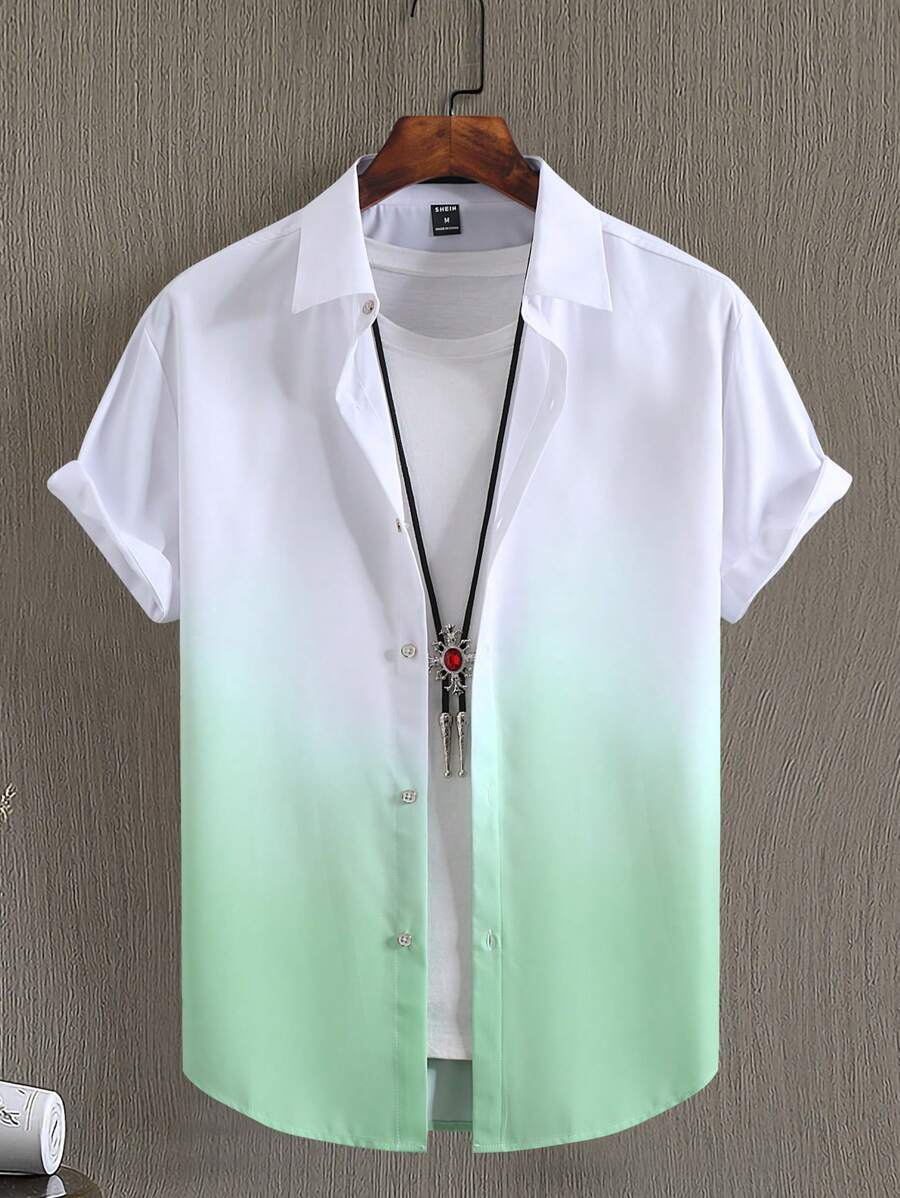 Manfinity Homme 男士漸層前排扣襯衫不帶T恤 - 彩色 - 查看 1