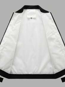 Manfinity Homme Men Letter Graphic Zip Up Bomber Jacket Without Tee - White - View 3