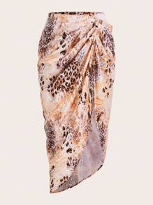 SHEIN BAE Váy nữ Dây kéo Xù Tách cao In hoa Báo Thanh lịch - Nhiều màu - Xem 1