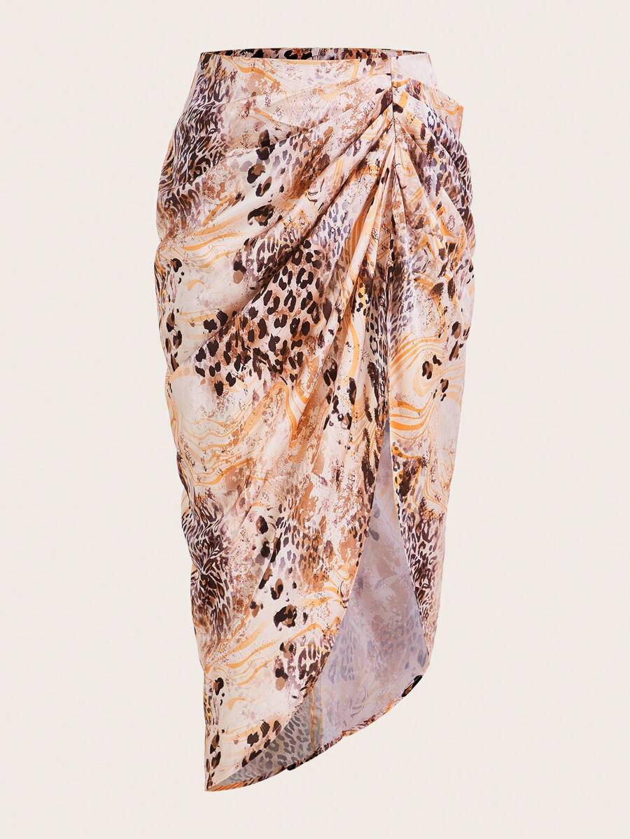 SHEIN BAE Váy nữ Dây kéo Xù Tách cao In hoa Báo Thanh lịch - Nhiều màu - Xem 1