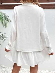 SHEIN Frenchy 愛心刺繡襯衫&荷葉邊半身裙不附吊帶上衣 - 白色 - 查看 2