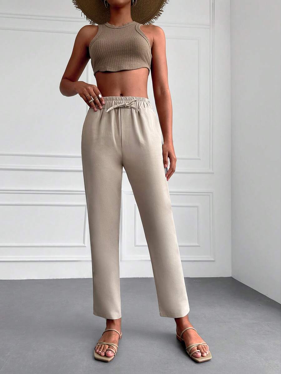 EURMUSE Chất rắn Quần ống côn - Màu be - Xem 1