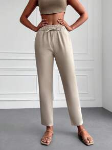 EURMUSE Chất rắn Quần ống côn - Màu be - Xem 5