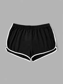 Muchica 標語圖案拼接滾邊海豚短褲 - 黑色 - 查看 2