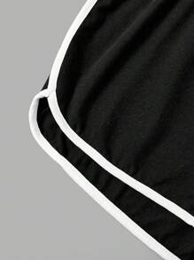 Muchica 標語圖案拼接滾邊海豚短褲 - 黑色 - 查看 3