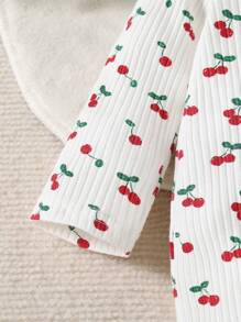 女嬰櫻桃圖案荷葉邊包腳連體睡衣&帽＆ 頭巾 - 白色 - 查看 5