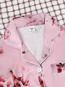 Tween 女孩花卉印花長袖長褲家居服 - 藕粉色 - 查看 4