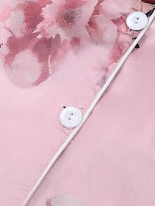 Tween 女孩花卉印花長袖長褲家居服 - 藕粉色 - 查看 6