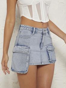 SHEIN Unity Cargo Pocket Mini Denim Skirt