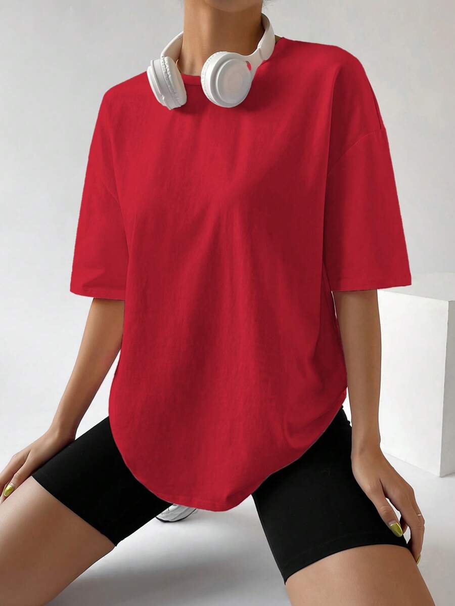 Muchica 素色落肩T恤 - 紅色 - 查看 1