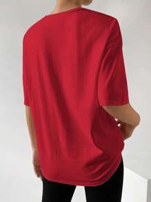 Muchica 素色落肩T恤 - 紅色 - 查看 2