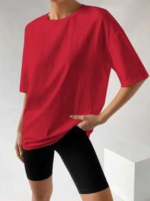 Muchica 素色落肩T恤 - 紅色 - 查看 4
