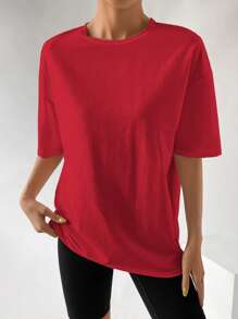 Muchica 素色落肩T恤 - 紅色 - 查看 5