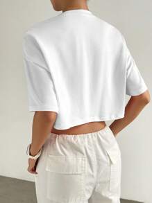 SHEIN EZwear 太陽和字母圖案落肩袖短款T恤