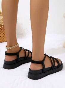 Dames Kriskras Slingback Platte sandalen , Elegant Zwart Sandalen Voor Zomer