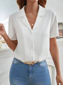 SHEIN Frenchy 素色西裝領襯衫 - 白色 - 查看 2