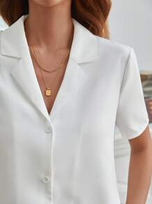 SHEIN Frenchy 素色西裝領襯衫 - 白色 - 查看 4