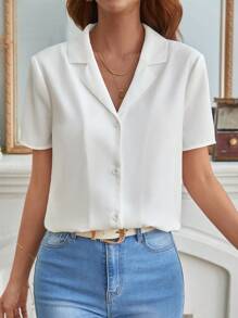 SHEIN Frenchy 素色西裝領襯衫 - 白色 - 查看 5