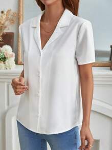 SHEIN Frenchy 素色西裝領襯衫 - 白色 - 查看 6