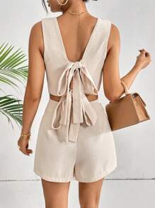 SHEIN Essnce Ca-vát Backless Áo ba lỗ & Quần short - Màu be - Xem 1