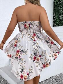 SHEIN Holidaya Plus Floral Print Asymmetrical Hem Tube Top - White - View 2