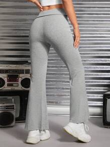 SHEIN PETITE Solid Flare Leg Trousers - Grey - View 2